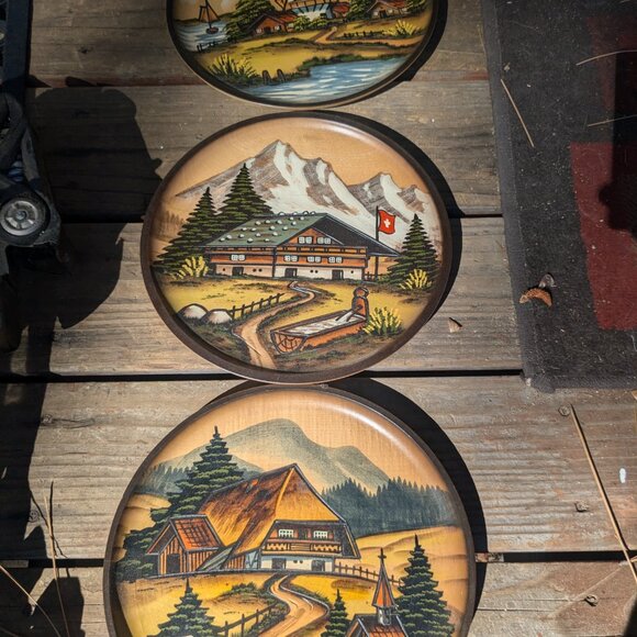 Set of 3 Pfaff hand carved German decorative wooden plates - Picture 2 of 6